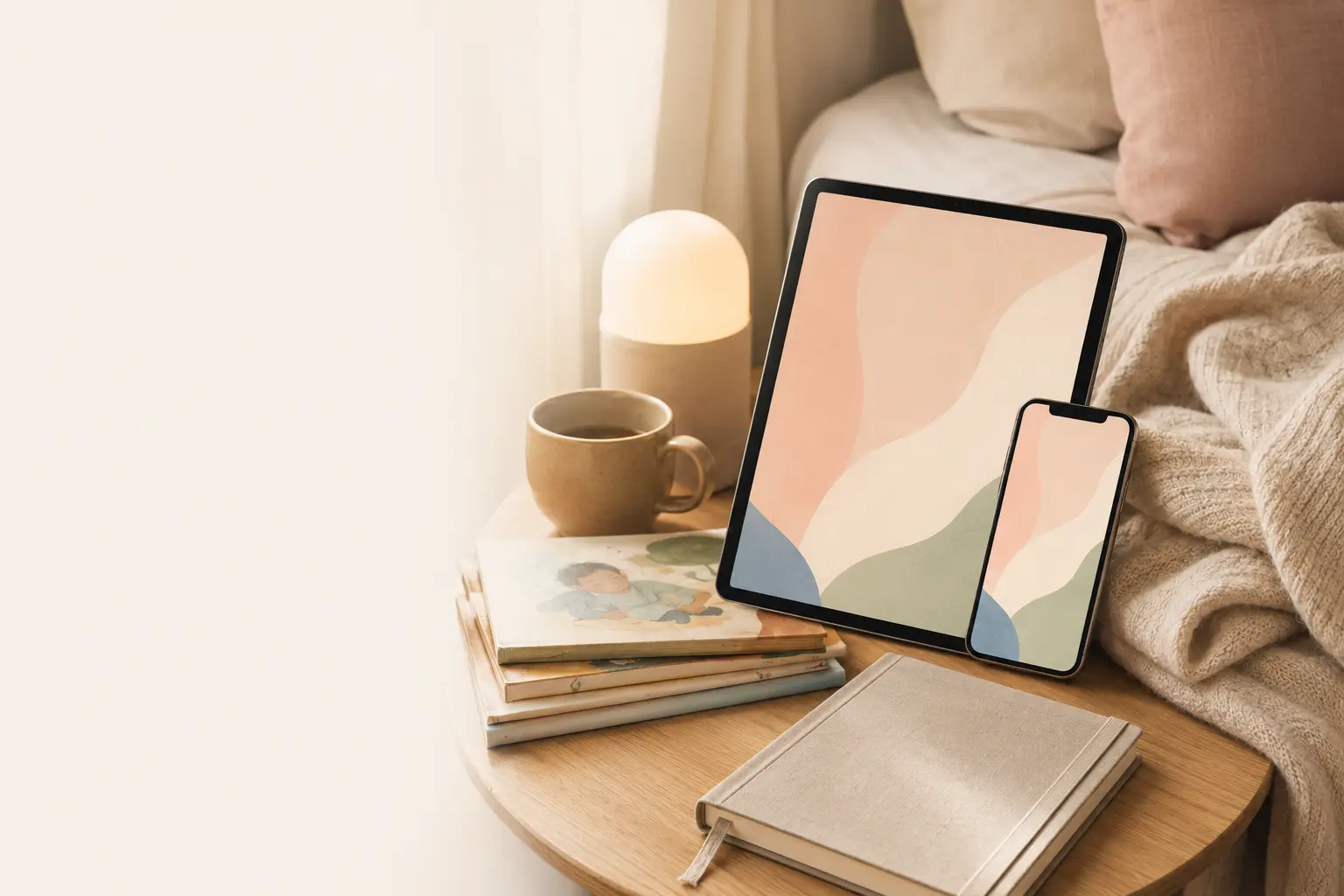 A tablet and phone prepared for online guide reading