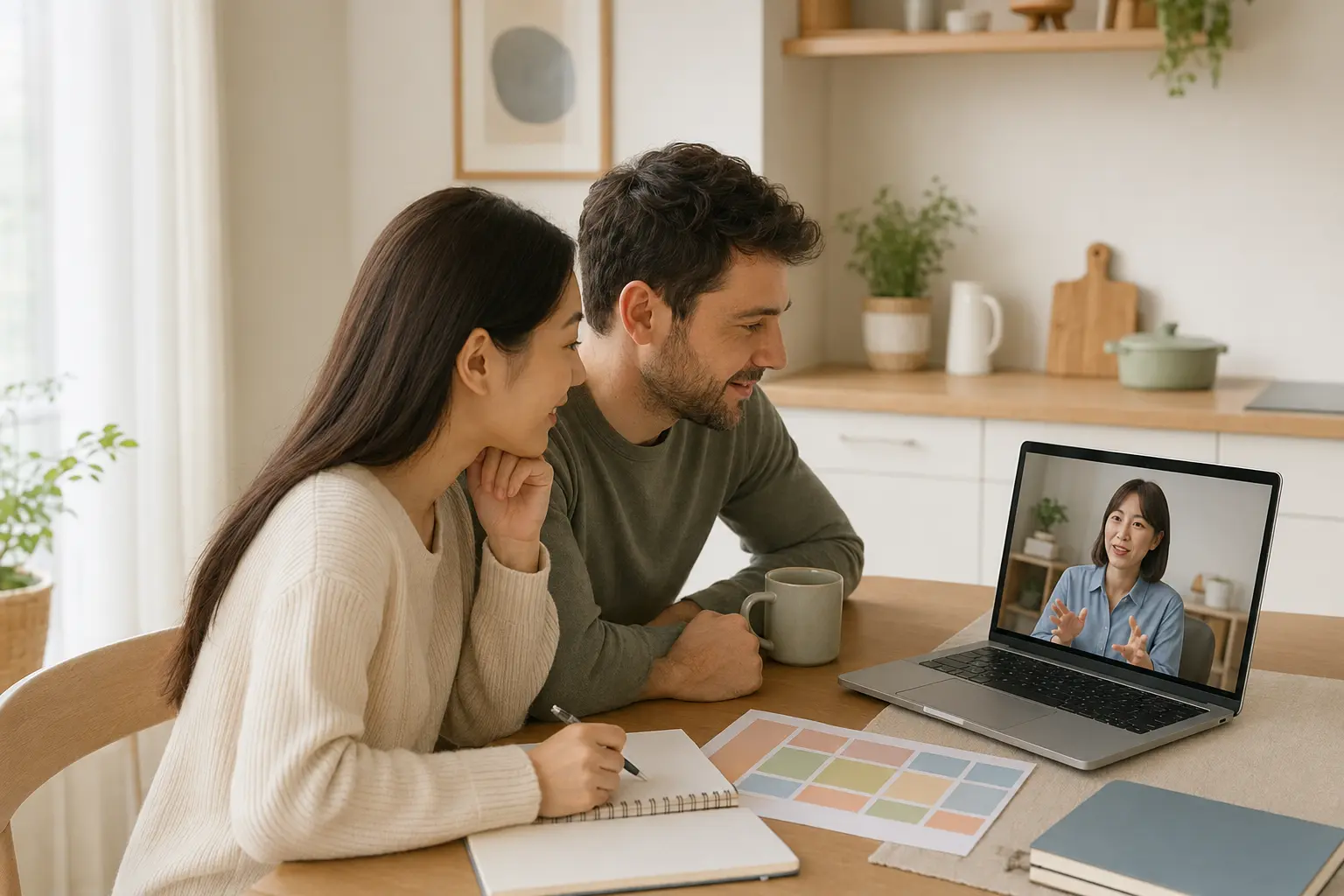 Parents speaking with a Korean sleep educator online